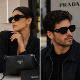عینک پرادا میلانو، عینک آفتابی پرادا، عینک Prada، عینک آفتابی مشکی، عینک فریم پهن، خرید عینک آفتابی لوکس، عینک مد روز، عینک آفتابی زنانه و مردانه